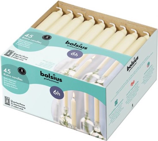 Bolsius Professional Dinerkaarsen Ivoor - 45 stuks - 18cm lang - Weinig rook en druipvrij