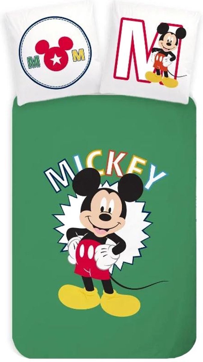 Mickey Mouse Dekbedovertrek Groen- Eenpersoons - 140 x 200 cm - Katoen