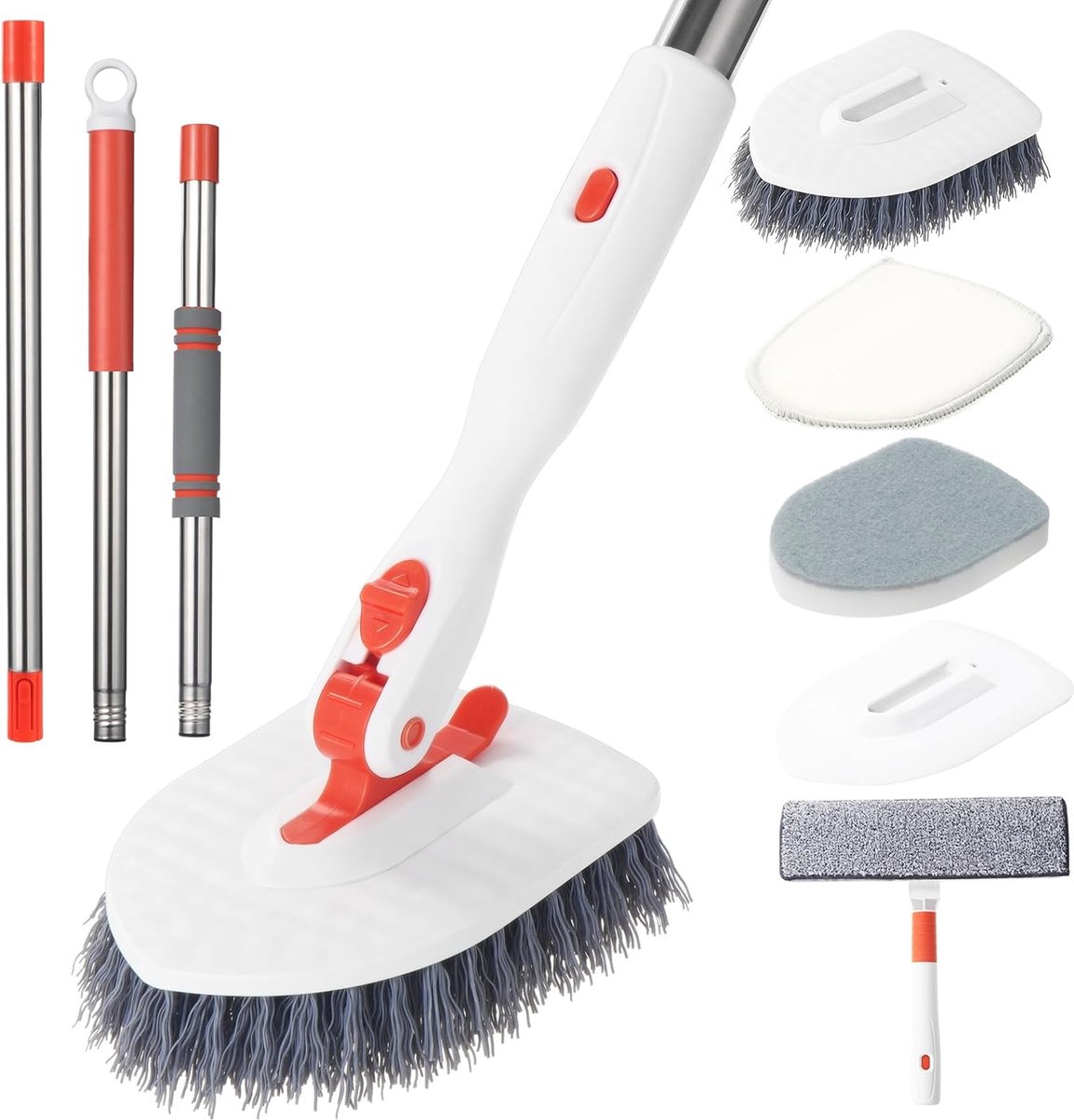 Goedkoopste 4-in-1 badkamertegelschrobber met lange steel en multifunctionele borstelkoppen