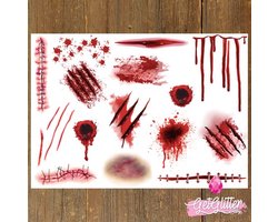 GetGlitterBaby® - Wonden Tattoo Halloween Decoratie Versiering / Carnaval Schmink Make Up Plak Tattoos Fake Bloed / Tijdelijke Tattoo / Nep Tatoeage - Neppe Wond / Bloed