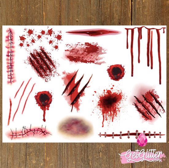 GetGlitterBaby® - Wonden Tattoo Halloween Decoratie Versiering / Carnaval Schmink Make Up Plak Tattoos Bloed / Tijdelijke Tattoo / Nep Tatoeage - Wond / Wonden / Bloed