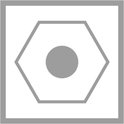 Hexagon icoon met een cirkel in het midden.