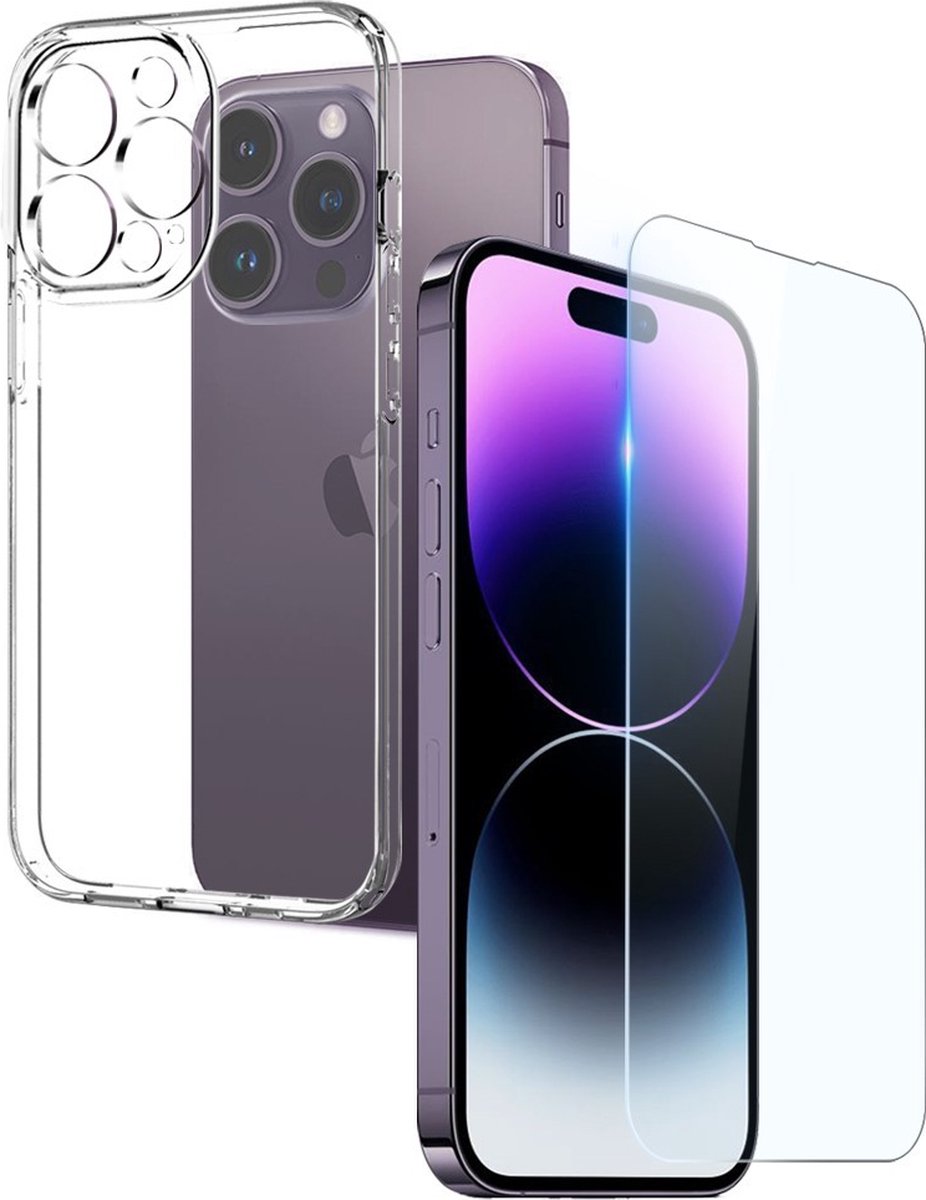 NORTHJO Hoesje - Geschikt voor iPhone 14 Pro Hoesje - NORTHJO 2-in-1 CombiDeal - Transparant TPU Hoesje met Glazen Screen Protector - Transparant