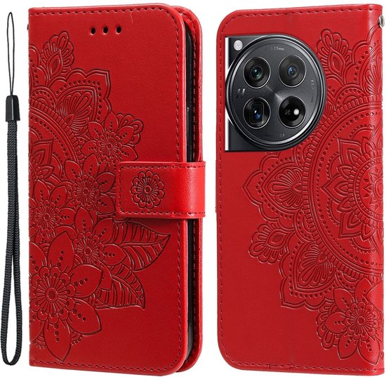 Coverup Mandala Fleurs Book Case adapté pour OnePlus 12 - Rouge