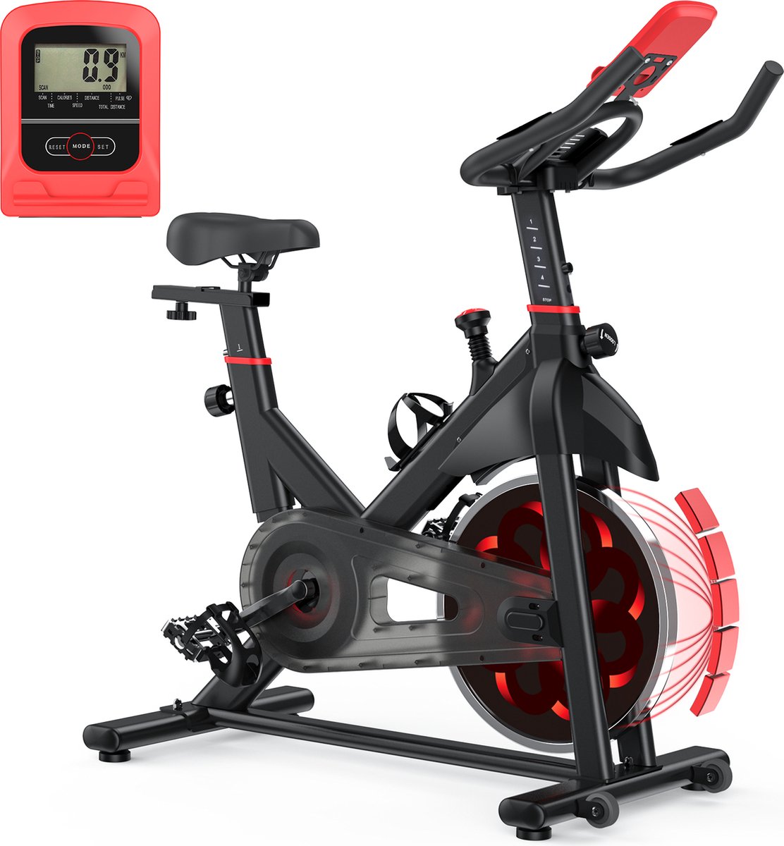 Magnetische Hometrainer - Indoor fitnessfiets met 10KG vliegwiel - LCD scherm - hartslagsensor - 80MM stalen constructie - 150KG capaciteit