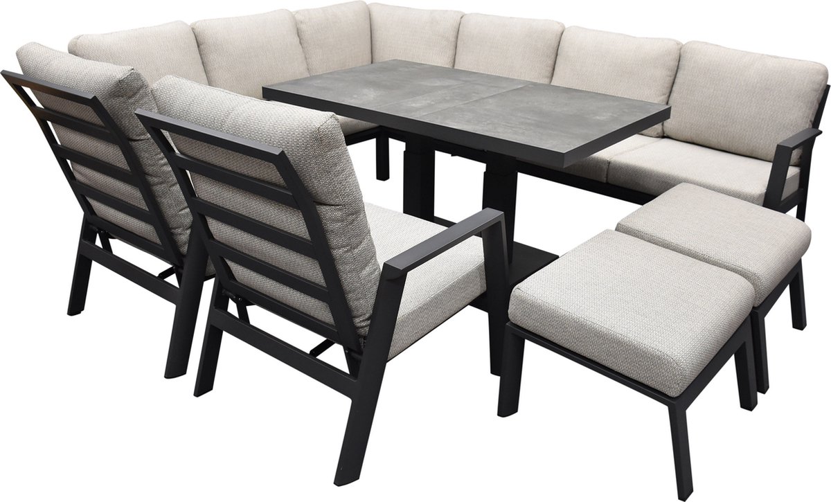 Barolo hoek dining loungeset 8 delig aluminium verstelbare tafel antraciet