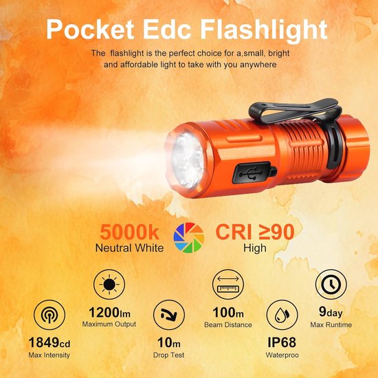 DC10 Mini-zaklamp, accu-handlamp, multifunctionele zaklamp met clip en