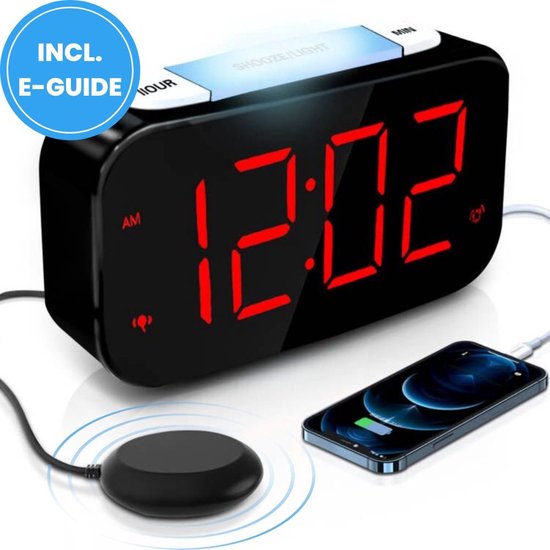 Trilwekker voor slechthorenden – digitale wekker met trilkussen