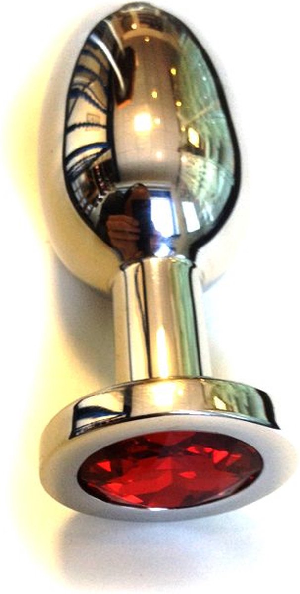 Goedkoopste Buttplug RVS met rood kristal - large