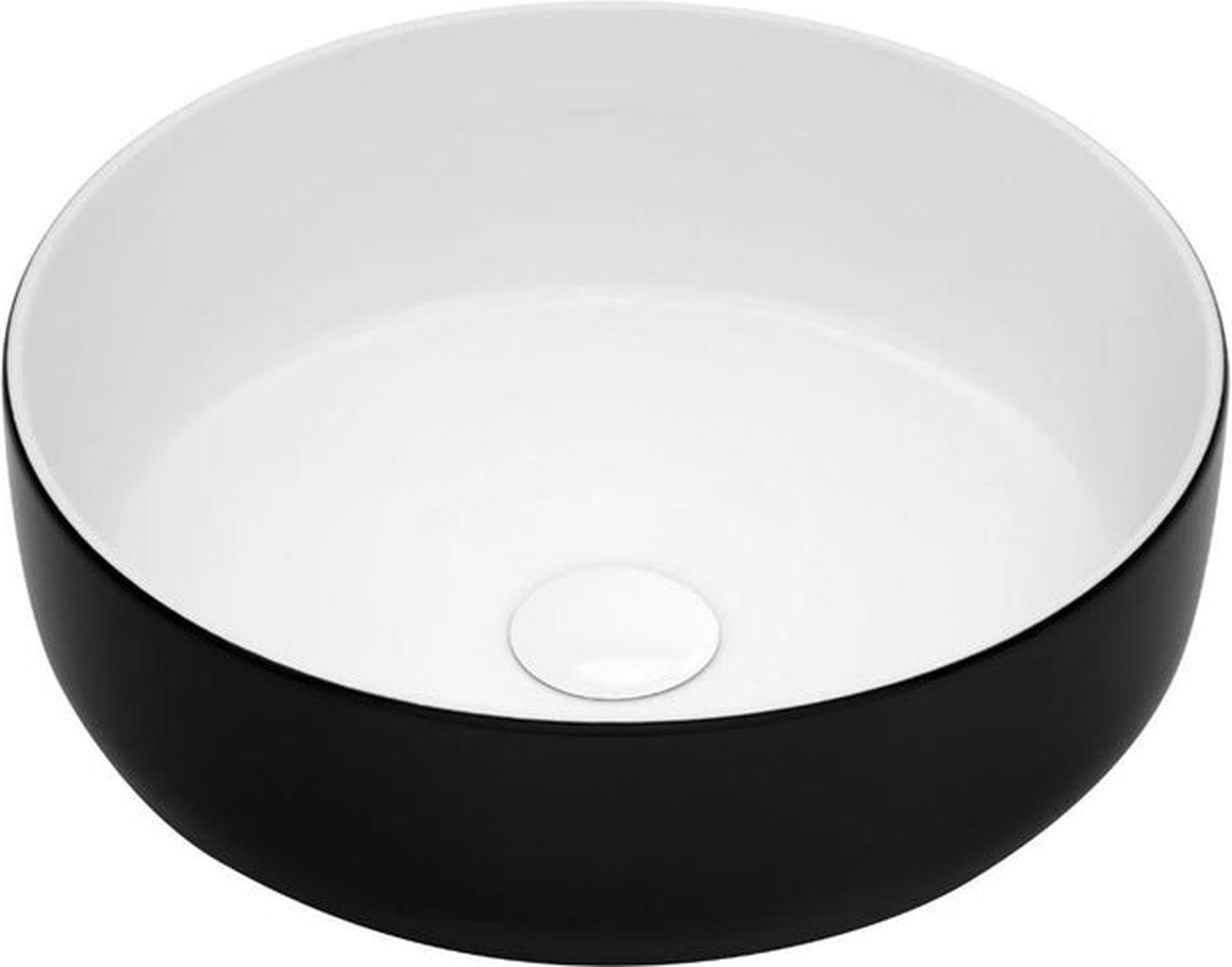 Keramische waskom rond zwart wit 38,5x38,5x14 cm opbouw Sofia