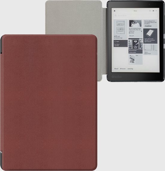 Lunso Geschikt voor Kobo Aura Edition 2 hoes (6 inch) - sleepcover - Bruin van Merkloos — afbeelding 2