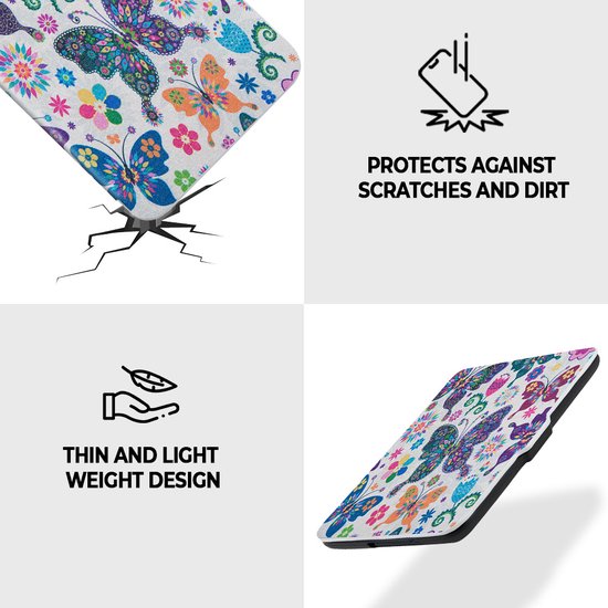 Lunso - Geschikt voor Kobo Clara HD hoes (6 inch) - sleep cover - Vlinders van Merkloos — afbeelding 2