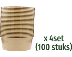 Kraft Saladebakjes met deksel - 500ml - Ø 15 cm - Inclusief Deksel - 100 Stuks - Kraft Salade bowl - saladebakken met deksel - bruin bakje - Ronde saladeschaal met deksel - lunchbox - rond bakje - bakje - bakjes met deksel - takeaway bakjes