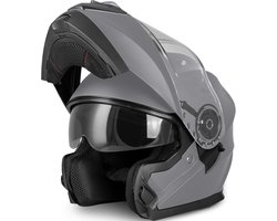 VINZ Santos Systeemhelm Zonnevizier - Scooterhelm & Motorhelm & Brommerhelm - ECE 22.06 - Mat Titanium - S