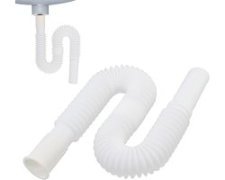 Flexibele Sifon - 32 mm kaliber uitbreidbare flexibele afvoerpijp - flexible drain hose for washbasin - universele kunststof afvoer S-trap - badkamerafvoergootstenen - Telescopische maat is 40-80 cm - eenvoudige verlengpijp (wit)
