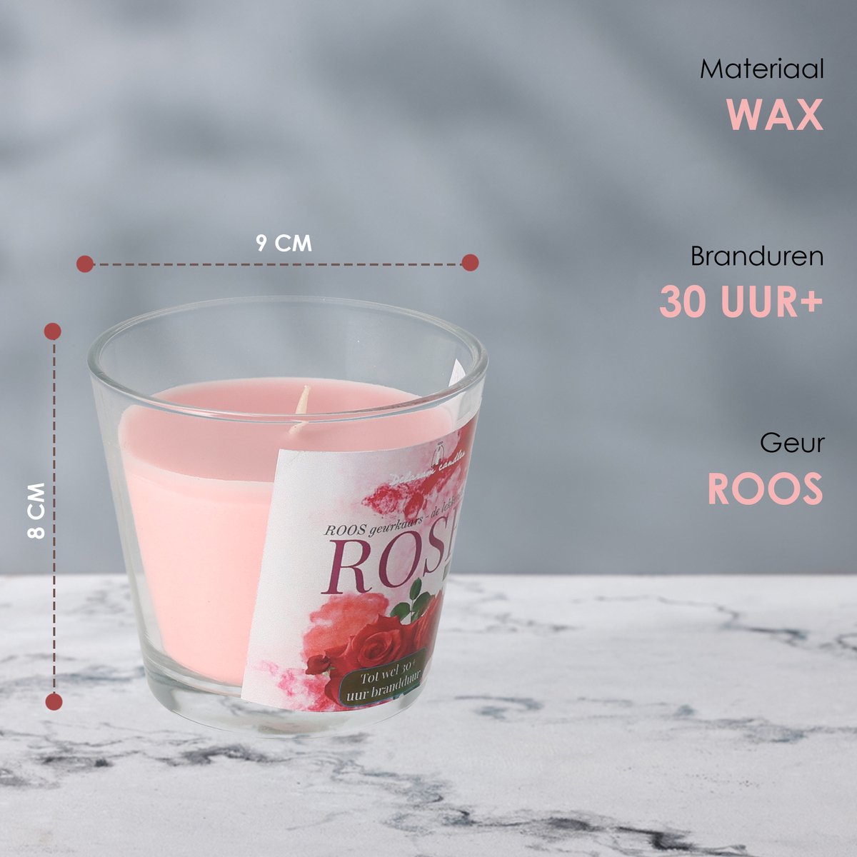 Geurkaars Roos 30 uur - Zoete bloemengeur - Luxe rose geurkaars in glas — cadeau in Wonen & Interieur - foto 7