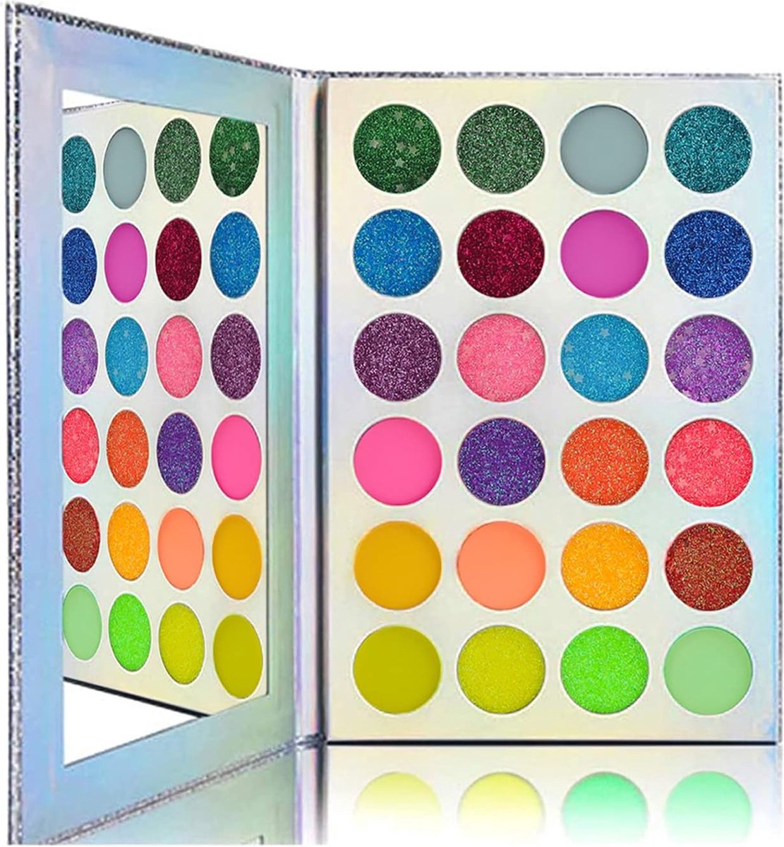 Goedkoopste Ooghadow Palette, 24-kleuren hooggepigmenteerd make-uppalet voor oogschaduw, UV Glow Blacklight Matte en Glitter Makeup Kit voor damesmake-up