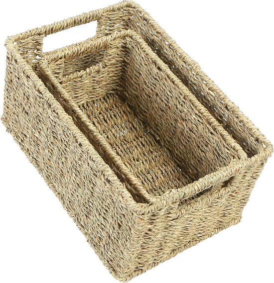 Vagusicc Rieten opbergmanden, set van 2 handgeweven papieren touw opbergmanden, witte opvouwbare kubus opbergbakken organizer 22,5 x 22,5 cm vierkante rieten opbergmanden voor planken voorraadkast