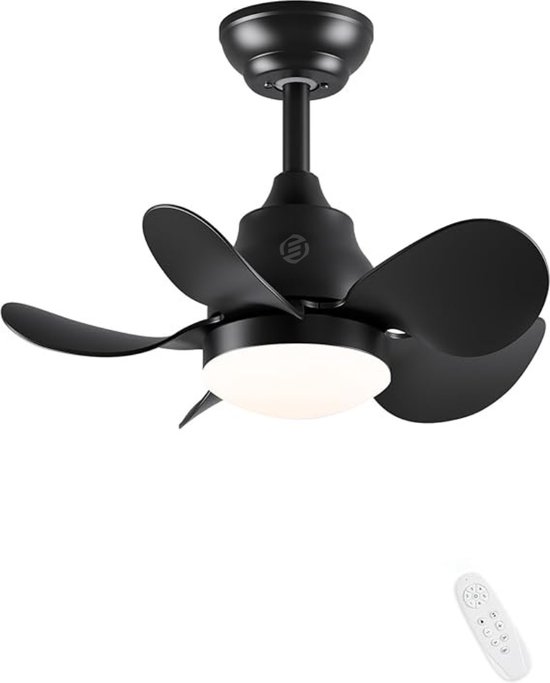 Kleine Plafondventilator met Licht, E27 30W Stille Dimbare LED-ventilatorlamp, LED-ventilatorplafondlamp voor Kinderkamer Slaapkamer 85-265V