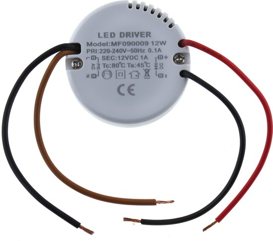 Driver LED rond 12 Volts - 1 Ampère - 12 Watt