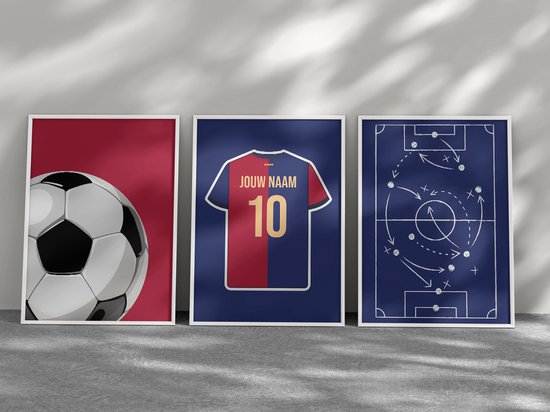 3-Liège Voetbal Poster Set Barcelona - Posters personnalisés avec votre propre nom et numéro - 30 x 40 cm
