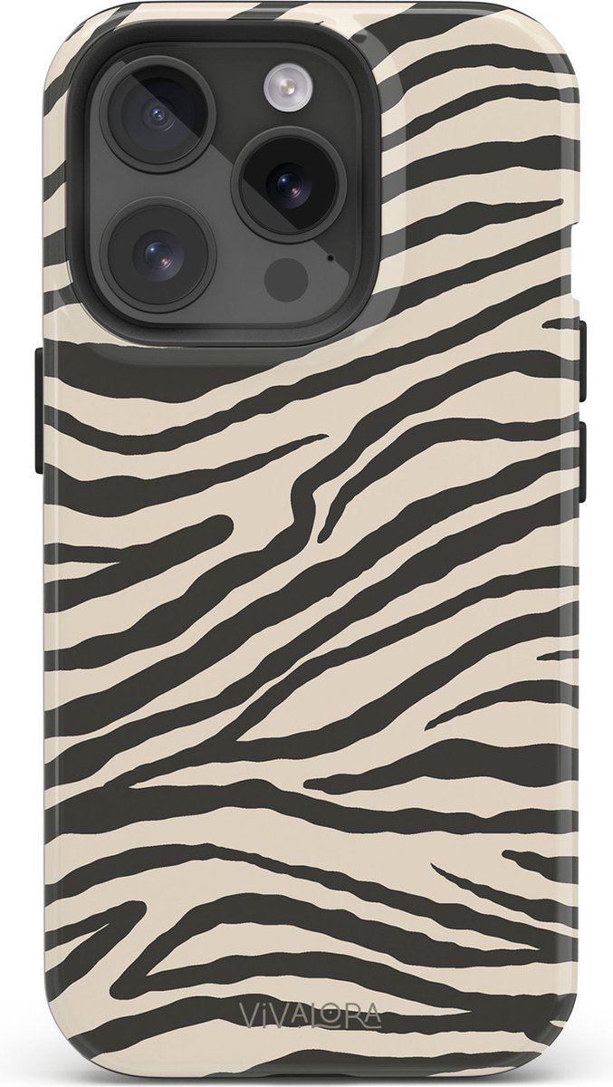 VivaLora Tough Telefoonhoesje iPhone 13 Pro met MagSafe - Wild Lines Zebra Print - 2-in-1 Phone Case - Hard Case & Siliconen Backcover - Extra Bescherming - Shockproof Cover - Zwart/Wit Zebraprint