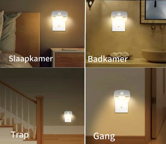 Nachtlampje met bewegingssensor Plug-in- Nachtlampje Stopcontact - 3 standen