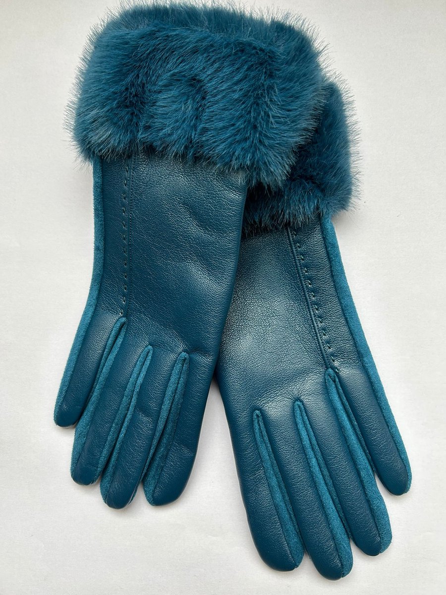 Handschoenen Dames - Herfst - Winter - Chique - PU Leer 50% Polyester 50% - Blauw/Ultramarine - One Size - Elegant - Sinterklaas - Kerstmis - Verjaardag