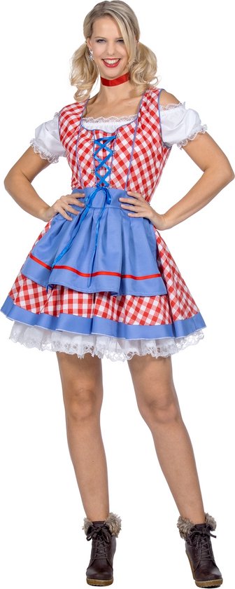 Wilbers & Wilbers - Boeren Tirol & Oktoberfest Kostuum - Sabine Biertrinker - Vrouw - Rood / Wit / Blauw - Maat 44 - Carnavalskleding - Verkleedkleding
