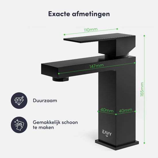 Robinet pour lavabo EAVY - Lavabo - Robinet - Salle de bain - Zwart - Tuyaux de raccordement inclus