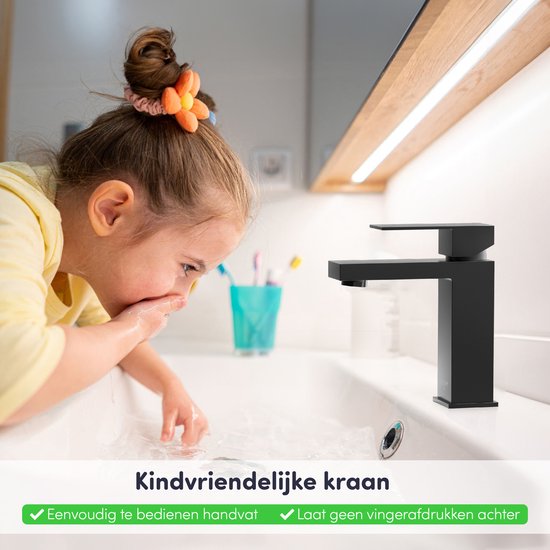 Robinet pour lavabo EAVY - Lavabo - Robinet - Salle de bain - Zwart - Tuyaux de raccordement inclus