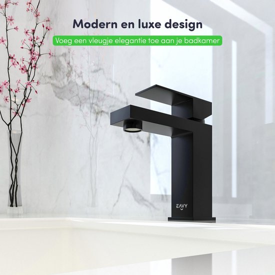 Robinet pour lavabo EAVY - Lavabo - Robinet - Salle de bain - Zwart - Tuyaux de raccordement inclus