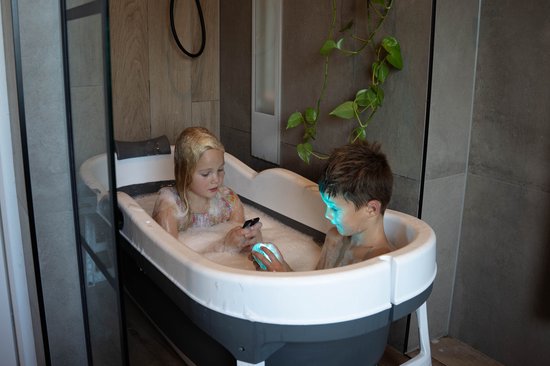 HelloBath® Opvouwbaar bad - XL James (Comfort) - Donker Grijs - 148 cm lang - Inklapbaar bad - Zitbad voor volwassenen - Bath Bucket - Extra: Luxe Badkussen, Deksels, Badlamp & Opbergtas