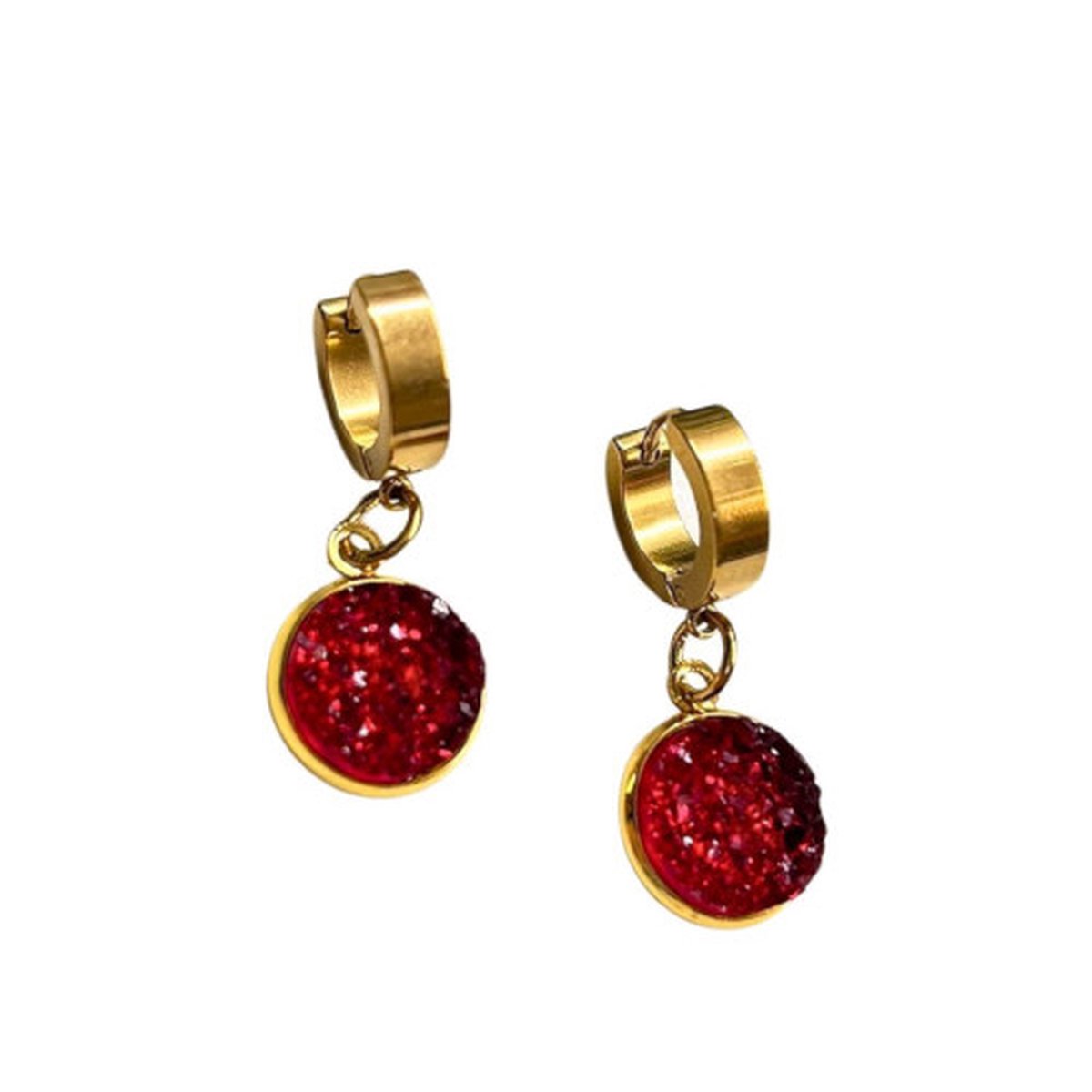 2 Love it Sparkling Delight - Oorbellen - Stainless steel - 3 x 1.2 cm - Rood - Goudkleurig