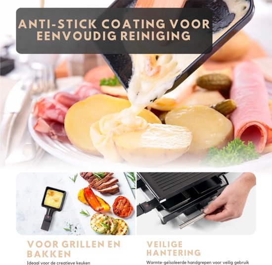 PC-RG 1144 2-in-1 Raclette Grill Voor 10 Personen - Met Stenen Plaat En Grillplaat - Antiaanbaklaag - Traploze Thermostaat - 1700W - Roestvrij Staal — afbeelding 5