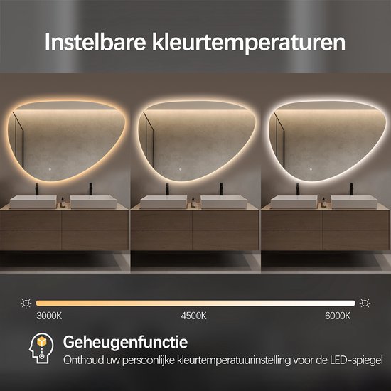 Miroir de salle de bain FENOMÉ Delafon Siècle des Lumières LED Organique Dimmable Sans Condensation 120 cm