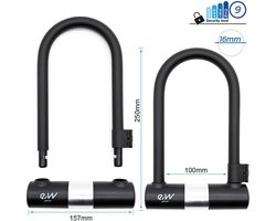 U-slot fietsslot met sleutel – eWheel EWLK021 – extra sterk beugelslot – 17 mm – zwart – inclusief sleutels