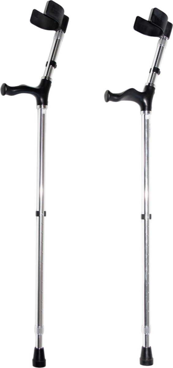 Goedkoopste Premis - Elleboogkrukken - Anatomisch Handgreep - Verstelbaar - 75-100 cm - Paar - Open Manchet - Zilver