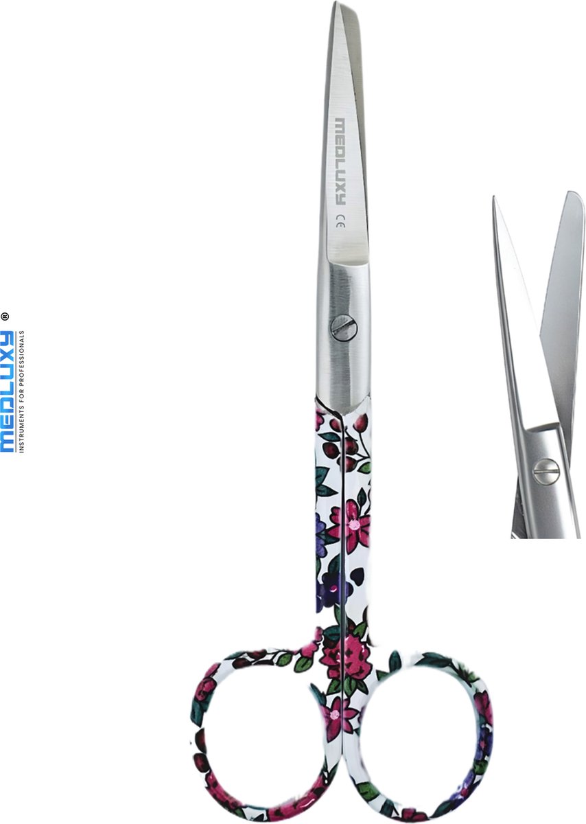 Goedkoopste Medluxy - Verbandschaar Verpleegkundige schaar - Scherpe en Stompe punt (scherp/stomp) - Hoge Kwaliteit RVS - 13 cm - Bloem print - Schaar voor Pedicure, Verpleegkundigen en Artsen - Medische Schaar, EHBO, Verpleegkunde - Chirurgische Schaar