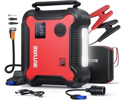 AB SHOP Startbooster Voor Auto - Starthulp - Jumpstarter 5 in 1 - Starthulp Powerbank 26800Mah - Rood/Zwart - Jumpstarter incl compressor