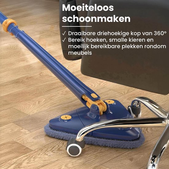 MUFENA 180 graden draaibare verstelbare driehoek schoonmaken mop, microfiber mop, badkamer gemakkelijk bereik plafond stofstok met telescopische handgreep, om glas, vloer, wandmeubilair (blauw