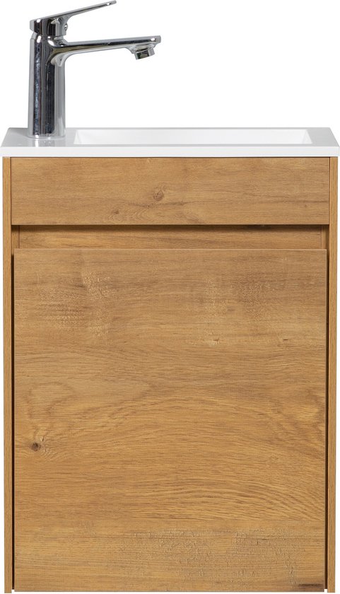 Badplaats Meuble de Toilette Sinta 40 cm x 26 cm - Chêne - Meuble Fontaine avec Lavabo Witte