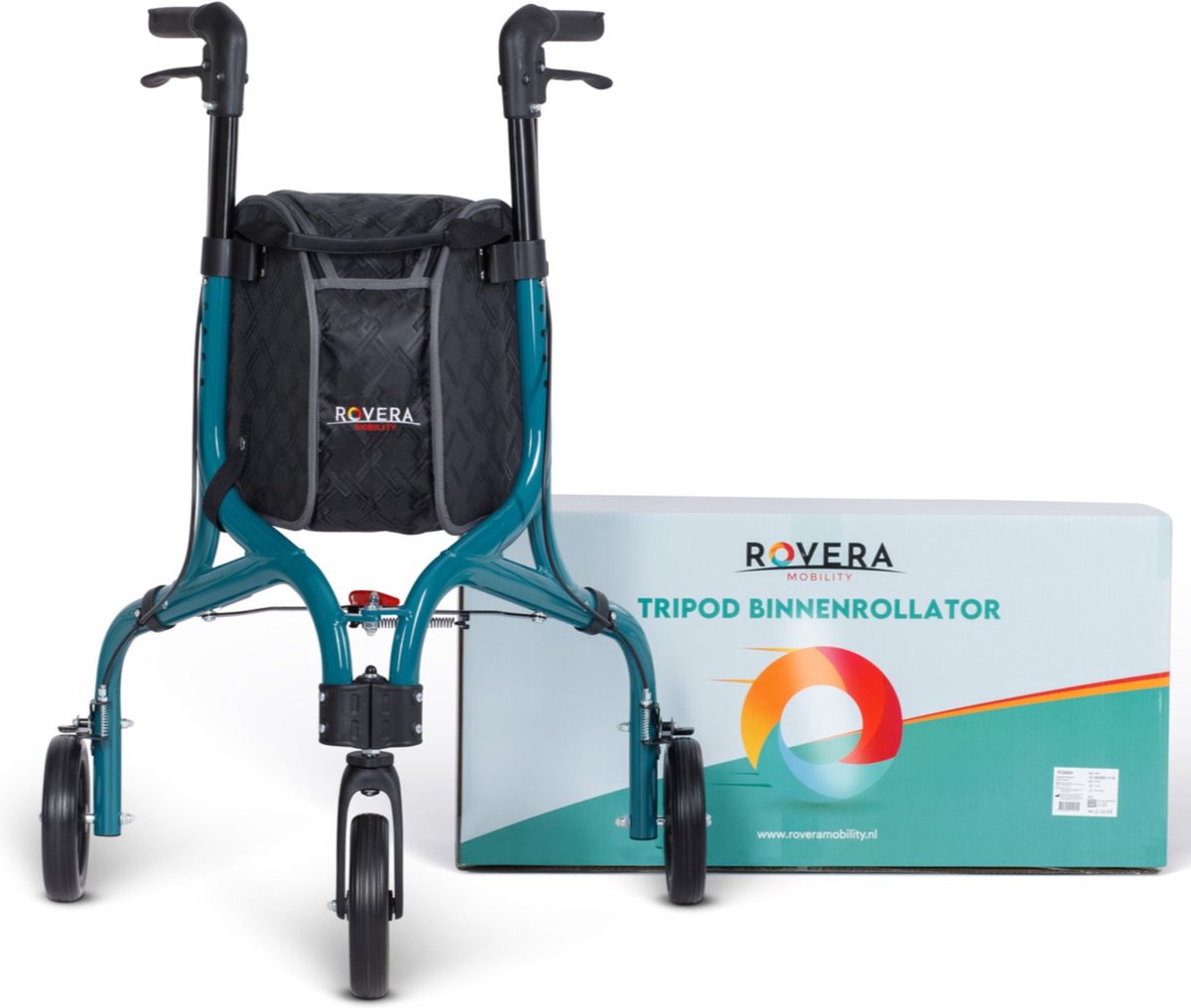 Goedkoopste Rovera Mobility® Tripod Design Binnenrollator Met 3 Wielen – Rollator Ultra Lichtgewicht en Opvouwbaar – Incl. Dienblad en Stijlvolle Rollatortas – Rovera Groen