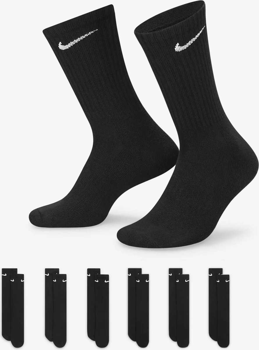 Nike Everyday Cushion Crew Socks 6-pack Zwart