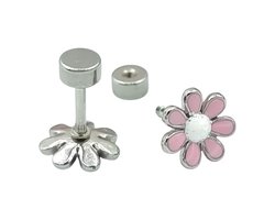 foto van Kinderoorbellen - Roze bloem oorknopjes - Hypoallergeen premium staal - Ø 8 mm