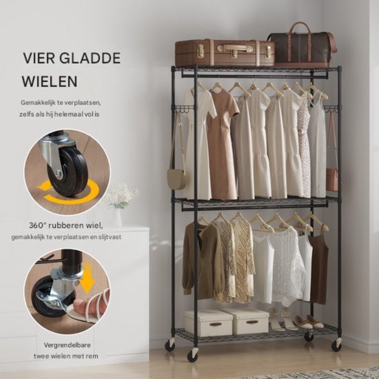 VEVOR 3-laags rollbare kledingstandaard, garderobestand