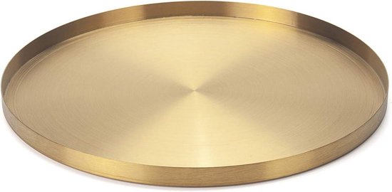 Plateau rond doré – Décoratif en acier inoxydable – Assiette à bougie de maquillage Bijoux – 32 cm de diamètre