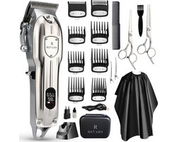 Revahs Tondeuse, Baardtrimmer & Haartrimmer voor Mannen - Hoofdhaar en Baard - Draadloze Trimmer & Hair Clipper - Kappersset en Barber Set met 8 Opzetkammen - Incl. Kappersschaar & Kappersmantel - 7200 RPM - RVS Messen - 180 Min - Two Pro-2