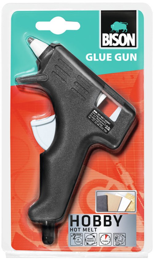 Bison BI-6311398 Pistolet à colle Hobby Pistolet à colle blister avec 2 bâtons