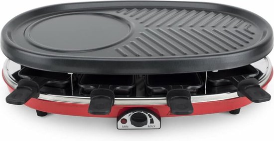 4-in-1 Multifunctionele Gourmetstel RP418 Voor 8 Personen - Natuursteen - Raclette - Kaas Fondue - Grill & Mini Pannenkoekjes - Rood Met 8 Anti-Aanbak Pannetjes En Regelbare Temperatuur — afbeelding 4
